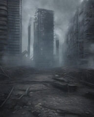 AI Digital Illustration Post Apocalyptic Heavy Polluted Landscape