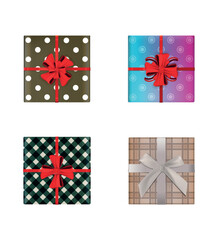 Collection of vector colorful gift boxes with ribbons and bows.