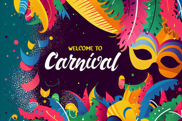 Fototapeta na wymiar Brazil Carnival Latin Party Flat Bright Illustration with Place for Text. Banner, Flyer or Poster Template. Generative Ai.