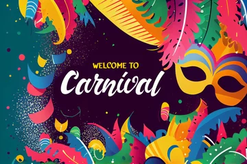 Fotobehang Carnaval Brazil Carnival Latin Party Flat Bright Illustration with Place for Text. Banner, Flyer or Poster Template. Generative Ai.