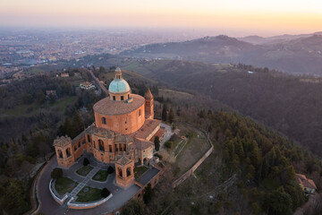 Aerial view of sanctuary of Madonna di San Luca in Bologna 