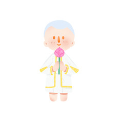 Monk holding lotus flower.
