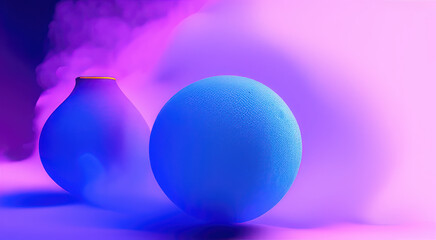Purple smoke machine near a blue sphere. Colured 4k wallpaper.