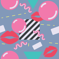 90, 90`s, abstract, art, background, bubble, bubble gum, colorful, concept, creative, decoration, decorative, design, fashion, graphic, gum, illustration, jeans, kiss, lips, object, seamless pattern