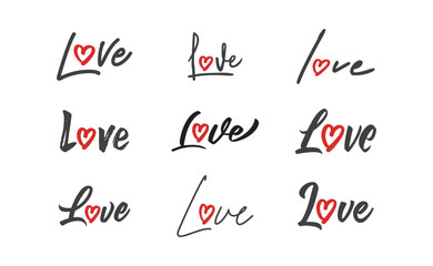 Love text lettering. O letter replaced by heart shape. Valentine's day design.