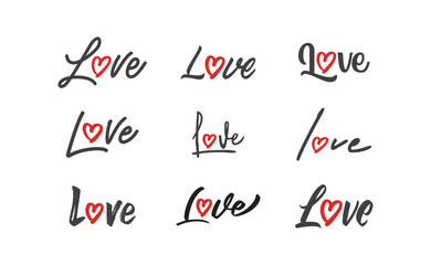Love text lettering. O letter replaced by heart shape. Valentine's day design.