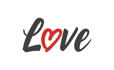 Love text lettering. O letter replaced by heart shape. Valentine's day design.