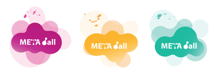 Set of abstract 3 colours pink yellow green metaball patterns on white background. Vector illustration.