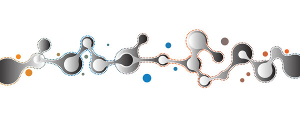 Abstract gradient black and white metaball pattern multicolour dotted lines on white background banner design. Vector illustration.