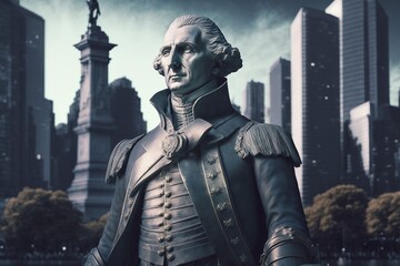 Gypsum statue of George Washington ,new you york city on the background,Generative AI	 - obrazy, fototapety, plakaty