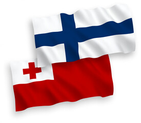 Flags of Finland and Kingdom of Tonga on a white background