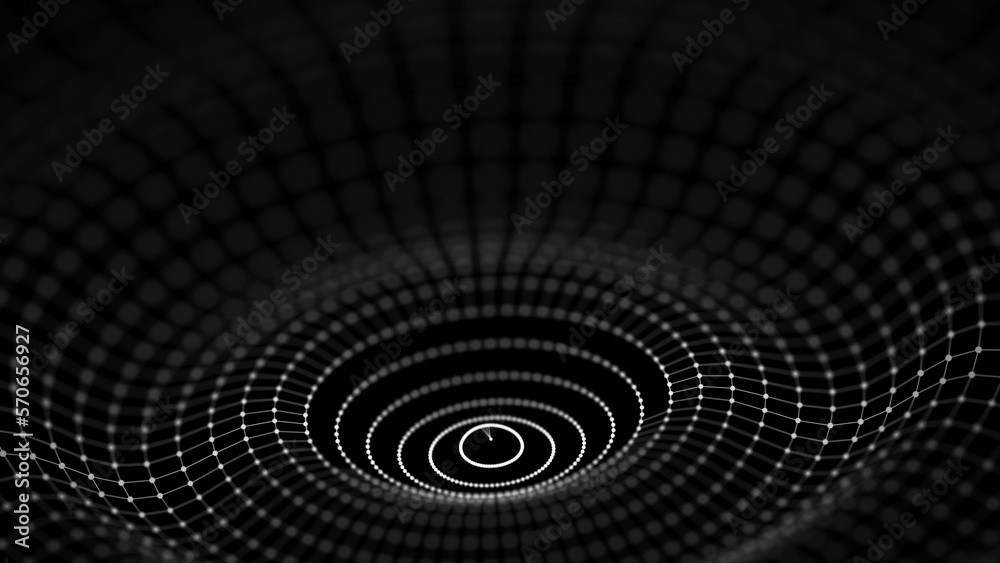 Poster sphere with moving information particles. global communication technology. 3d rendering.