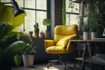 Job recruitment concept, yellow chair in an office, ai generated