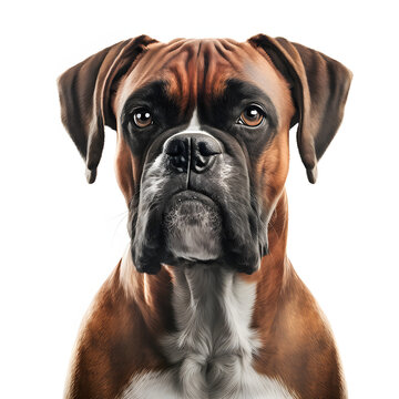 Portrait of boxer dog, dog on white background, Dog isolated on white backdrop - AI Generative.