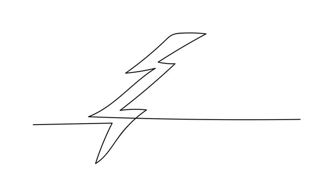 Line drawing lighting strike icon. Single draw battery charger, line art thunderbolt symbol, continuous monoline drawing lightning bolt, one outline lineart logo, linear vector illustration