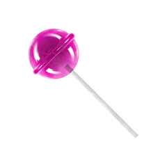 Realistic lollipop in watercolor hand drawn. Pink circle candy on a stick. Traditional childhood delicious caramel. Vector illustration isolated on a white background.