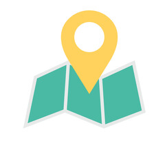 Map icon with pin pointer. Location or destination. GPS.