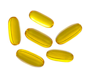 Close up of food supplement oil filled capsules suitable for: fish oil, omega ,evening primrose,...