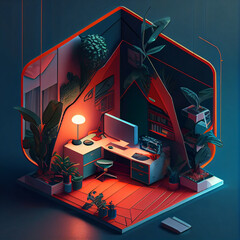3d isometric modern living room design
