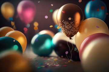Balloon Birthday Holiday Background. Illustration Generative AI