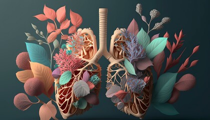 3D Human organ made with flowers, healthy living, nutritional diet, no smoking, Created with generative AI tools