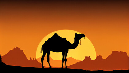 Fototapeta na wymiar camel at sunset
