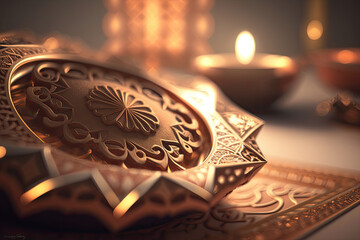 Traditional Ramadan Decoration Background. Illustration Generative AI