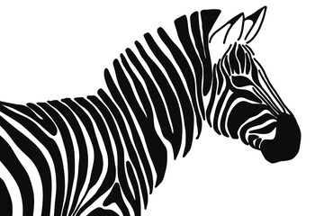 Fototapeta na wymiar art illustration in the form of a zebra in monochrome tones (black stripes are drawn by hand) on a white background