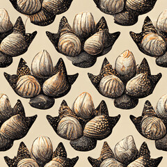 Seamless pattern of abstract seashell shapes.  abstract seashell shapes seamless pattern for wallpaper or fabric. abstract tile. Generative Ai