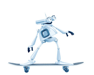 vintage robot is on the skate in a white background
