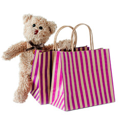 A happy teddy bear is shopping, shopping online - 570661332