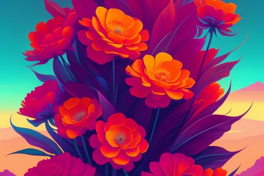 Abstract flower wallpaper, digital art illustration