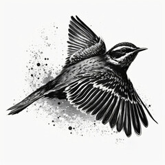 a black and white drawing of a bird flying on a white background. a black and white cartoon isolated of a bird flying on a white background. 