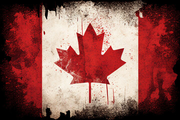 National flag of Canada background with a distressed vintage weathered effect which has a red Canadian maple leaf in the centre, computer Generative AI stock illustration image