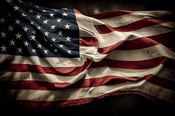 American flag of the United States of America background with a distressed vintage weathered effect also known as the Stars and Stripes, computer Generative AI stock illustration image