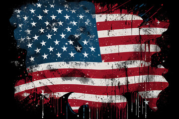 American flag of the United States of America background with a distressed vintage weathered effect also known as the Stars and Stripes, computer Generative AI stock illustration image