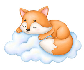 The cute fox sleeps on a cloud