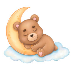 Cute teddy bear sleeping on a cloud