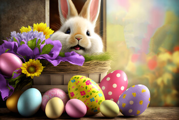 Happy Easter card, illustration, generative, generative AI, artificial intelligence 