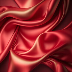 Obraz premium red silk fabric background, red luxury cloth fabric, red wavy satin fabric wallpaper Generative Ai