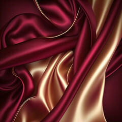 burgundy and gold silk fabric background, burgundy and gold  luxury cloth fabric, burgundy and gold  wavy satin fabric wallpaper Generative Ai