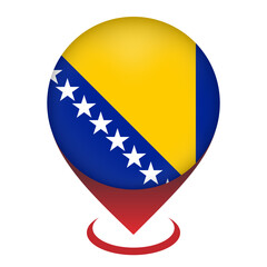 Map pointer with contry Bosnia and Herzegovina. Bosnia and Herzegovina flag. Vector illustration.