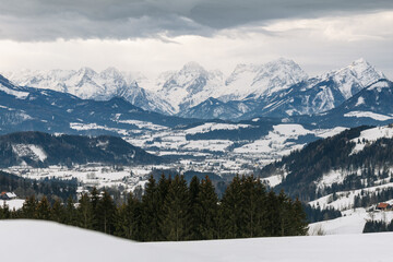 View from Rosenau to Windischgarsten with snowy alps