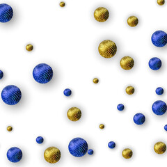 Bright blue and golden balloons on dark white background, design element
