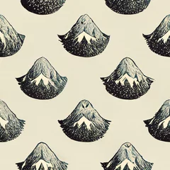 Selbstklebende Fototapete Berge Seamless pattern of black and white mountains. mountain pattern for wallpaper or fabric. mountain tile. Generative Ai