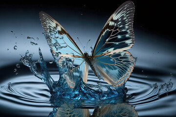 butterfly on water ripples. sketch art for artist creativity and inspiration. generative AI	
