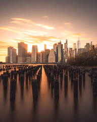 New York Skyline Pole View Sunset