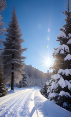 Cold winter snow landscape frozen frost trees snowy ski scene beautiful path outdoors ULTRA HD