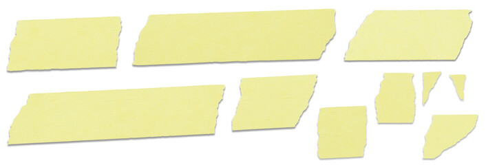 Collection trips of yellow textured adhesive kraft paper tape - isolated design element