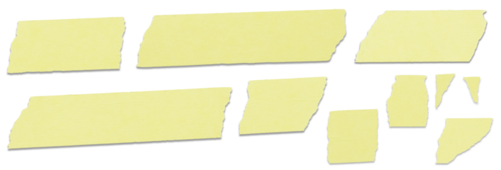 Collection trips of yellow textured adhesive kraft paper tape - isolated design element